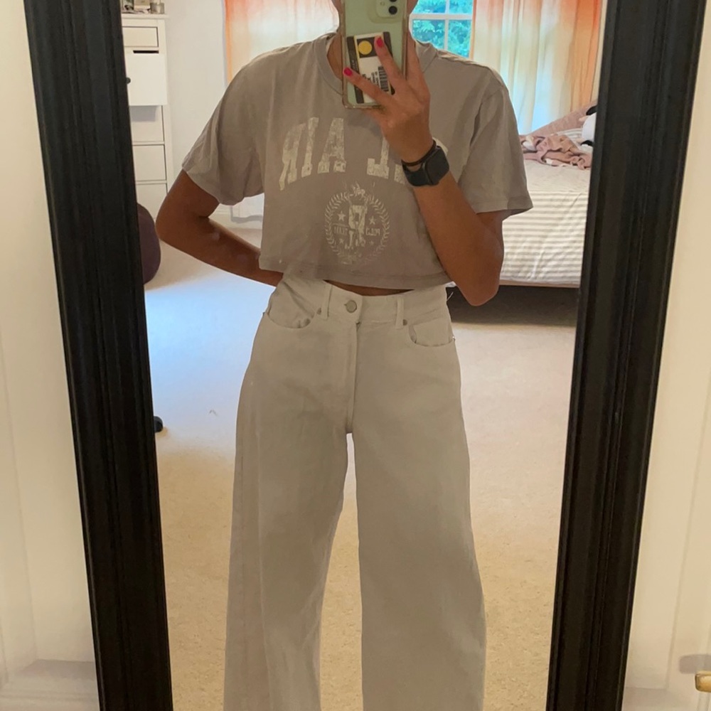 ZARA white wide leg jeans